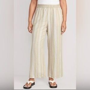 Old Navy High Rise Wide Leg Linen Blend Pull On Pants W/Pockets Womens Medium